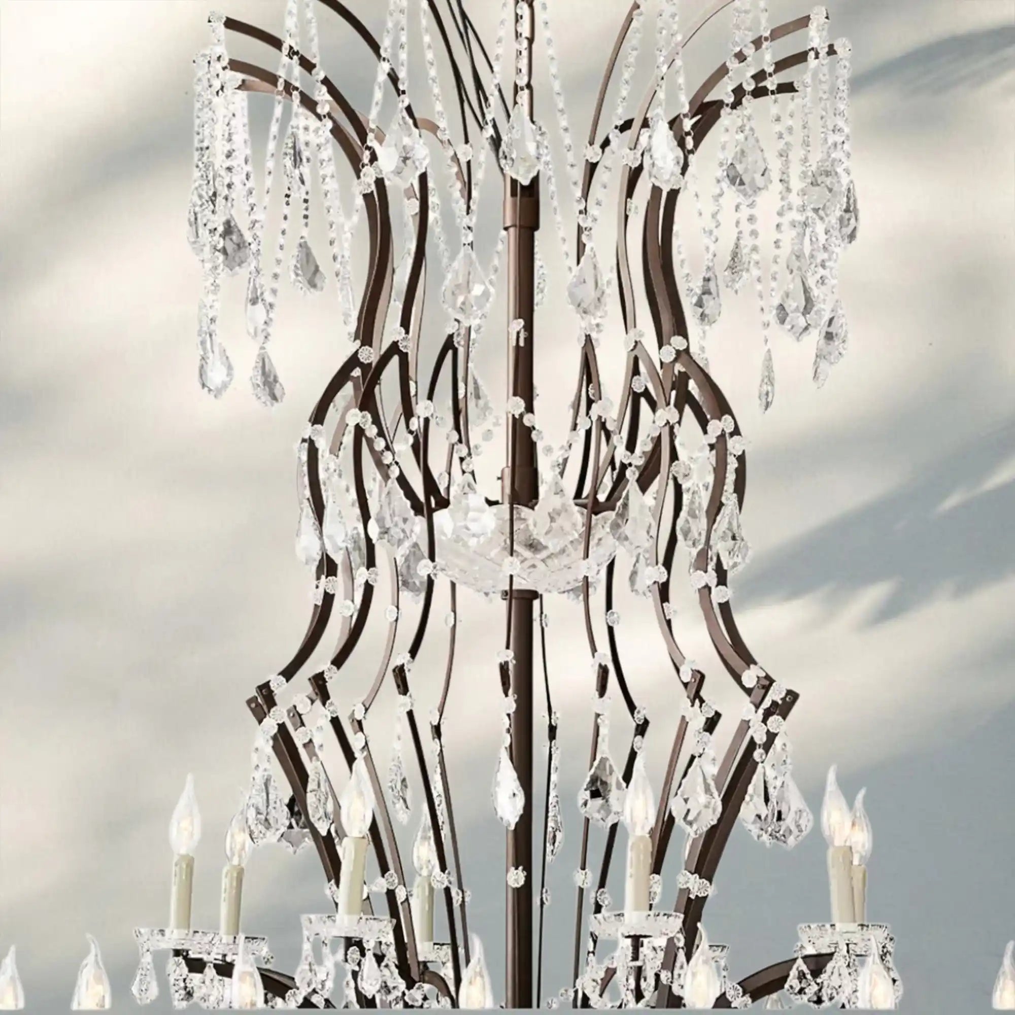 19th C. Rococa Iron & Crystal Round Chandelier 101"-