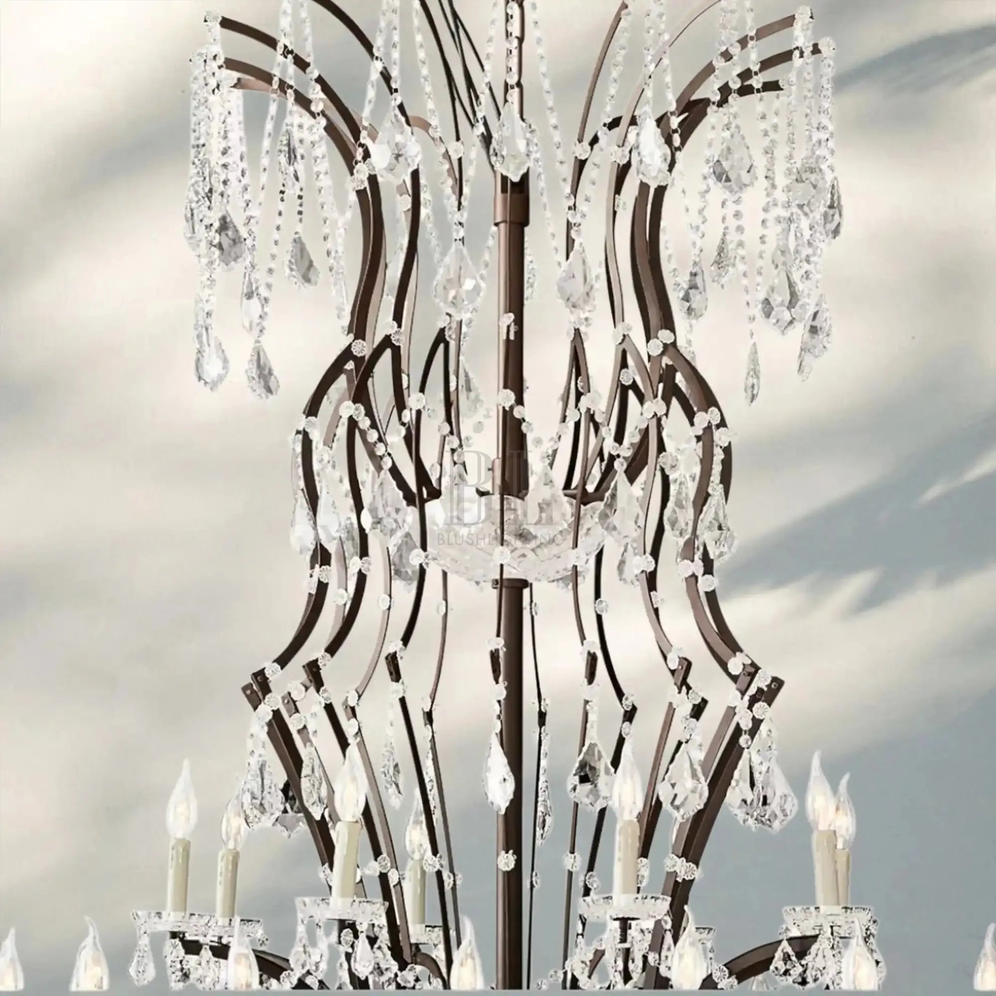19th C. Rococa Iron & Crystal Round Chandelier 101"-