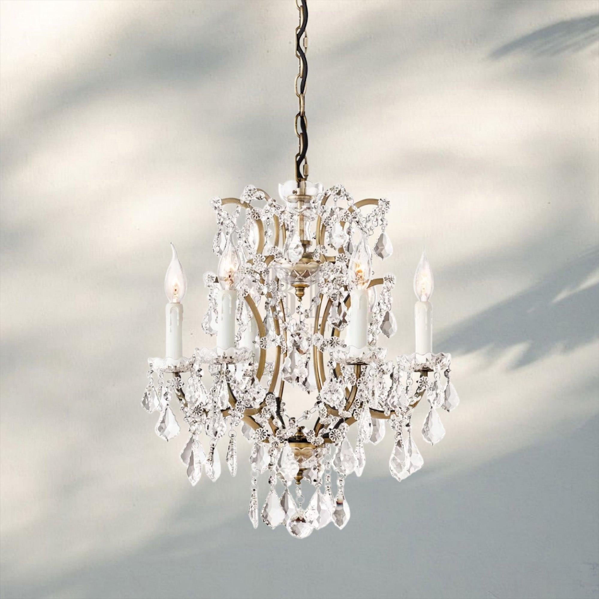 19th C. Rococa Iron & Crystal Round Chandelier 18‘’-