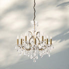 19th C. Rococa Iron & Crystal Round Chandelier 28"-Antiqued Brass-
