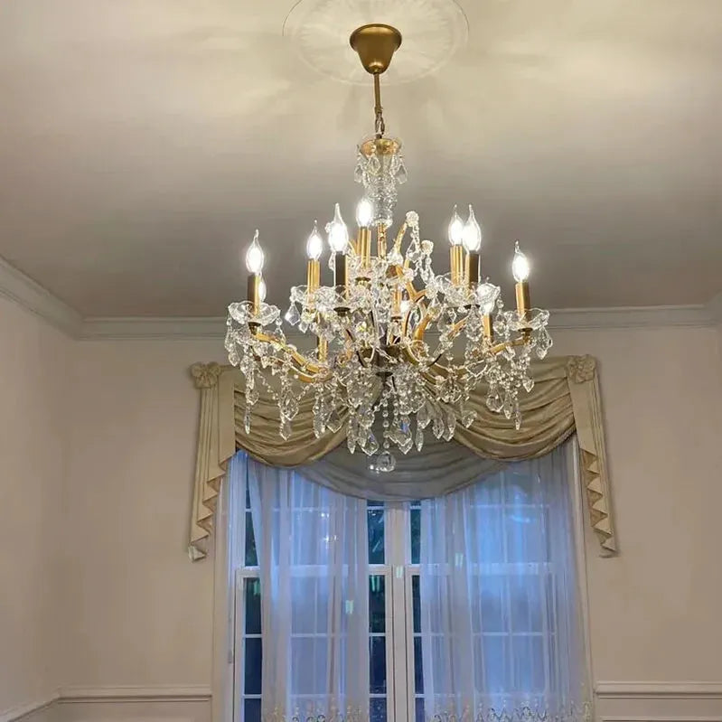 19th C. Rococa Iron & Crystal Round Chandelier 28"-Blushlighting