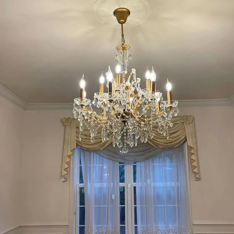 19th C. Rococa Iron & Crystal Round Chandelier 28"-Blushlighting