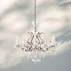 19th C. Rococa Iron & Crystal Round Chandelier 33"-Antiqued Brass-