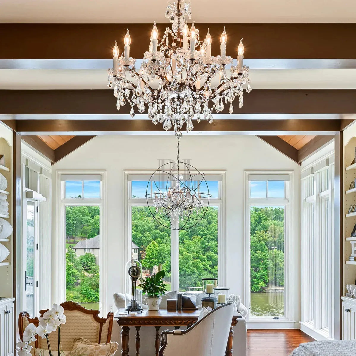 19th C. Rococa Iron & Crystal Round Chandelier 33"-Blushlighting