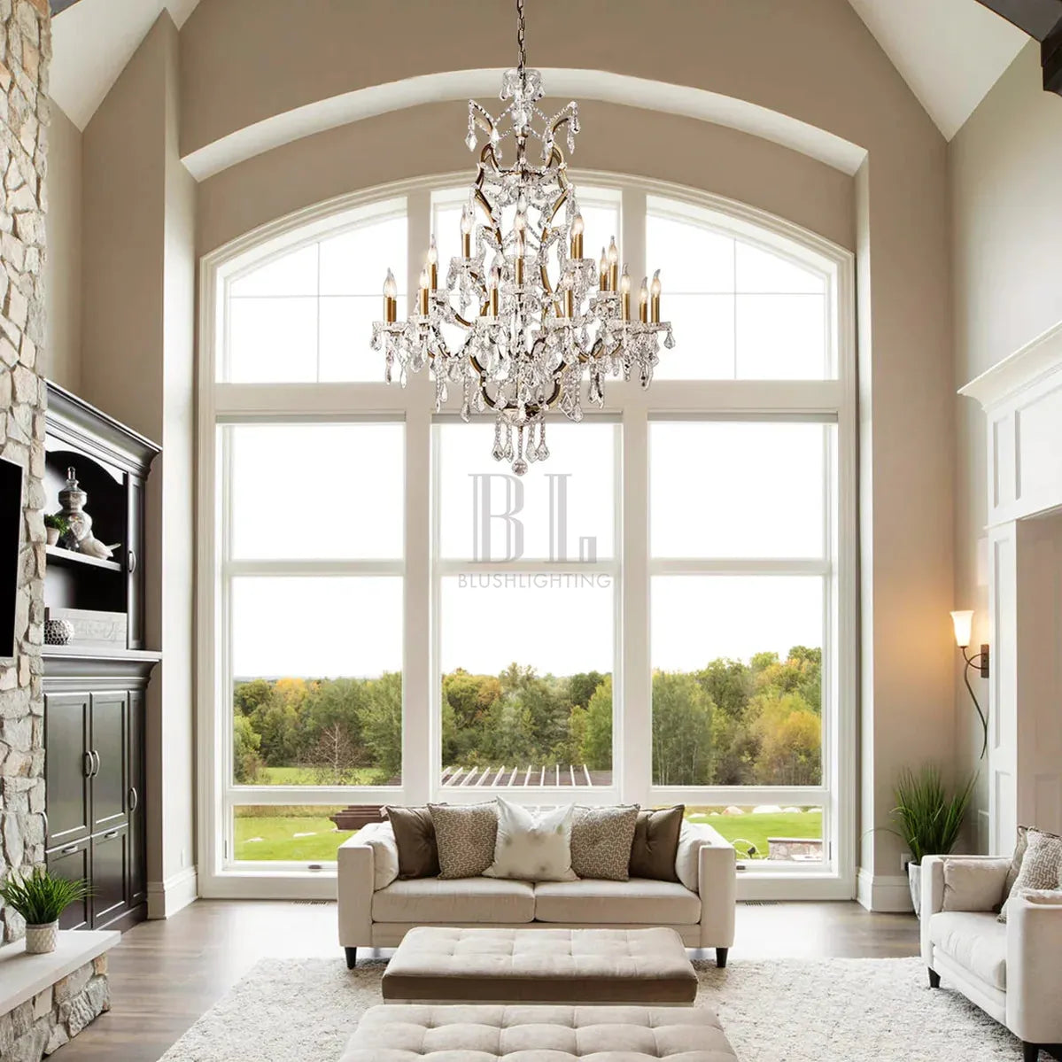 19th C. Rococa Iron & Crystal Round Chandelier 40"-Antiqued Brass-Blushlighting