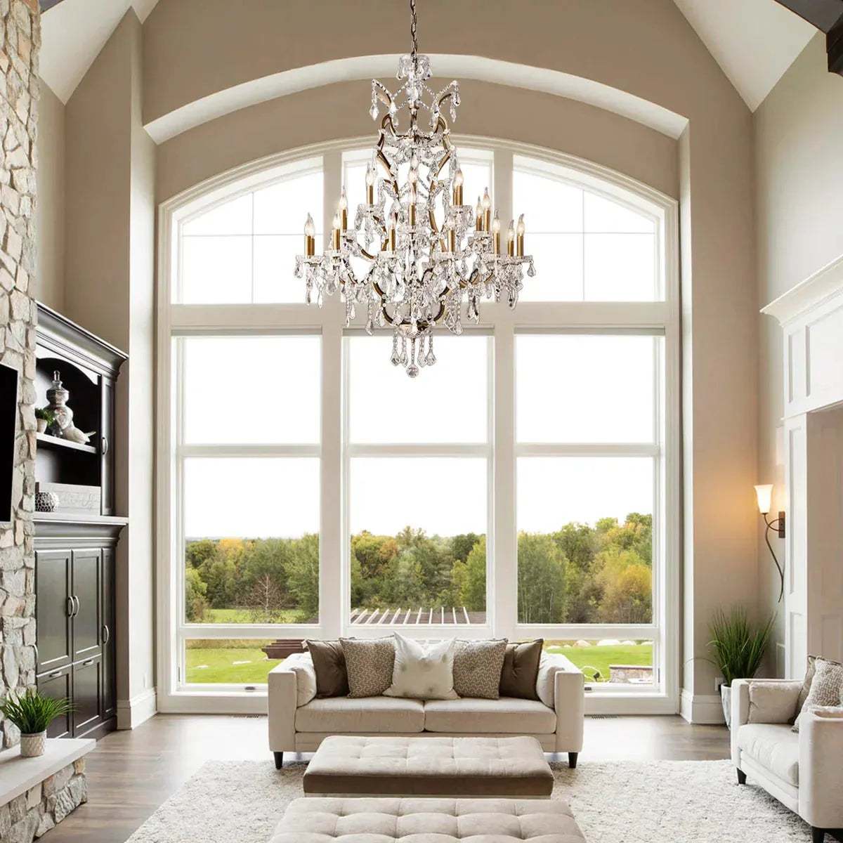 19th C. Rococa Iron & Crystal Round Chandelier 40"-Antiqued Brass-Blushlighting