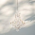 19th C. Rococa Iron & Crystal Round Chandelier 40"-Antiqued Brass-