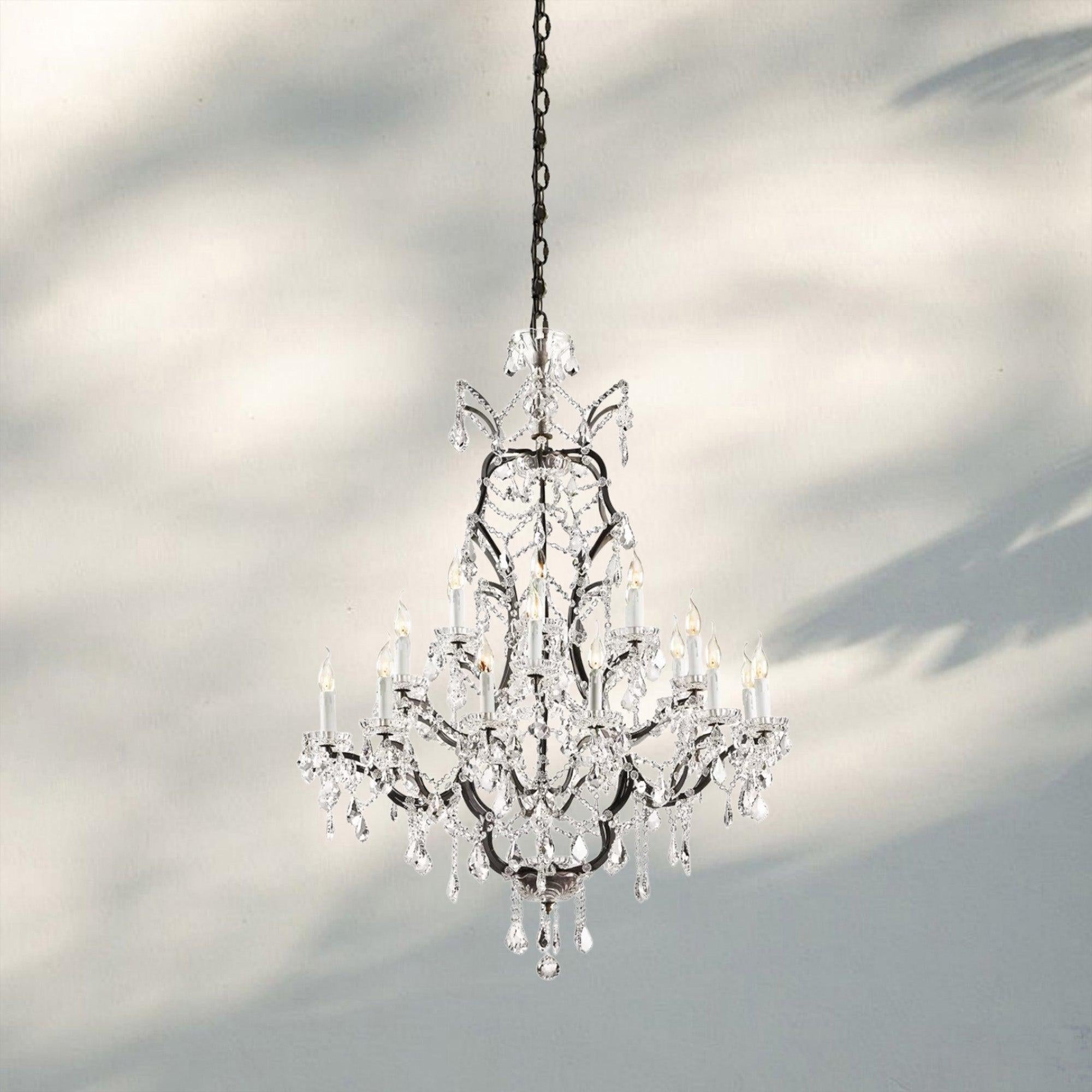 19th C. Rococa Iron & Crystal Round Chandelier 40"-Rustic Iron-