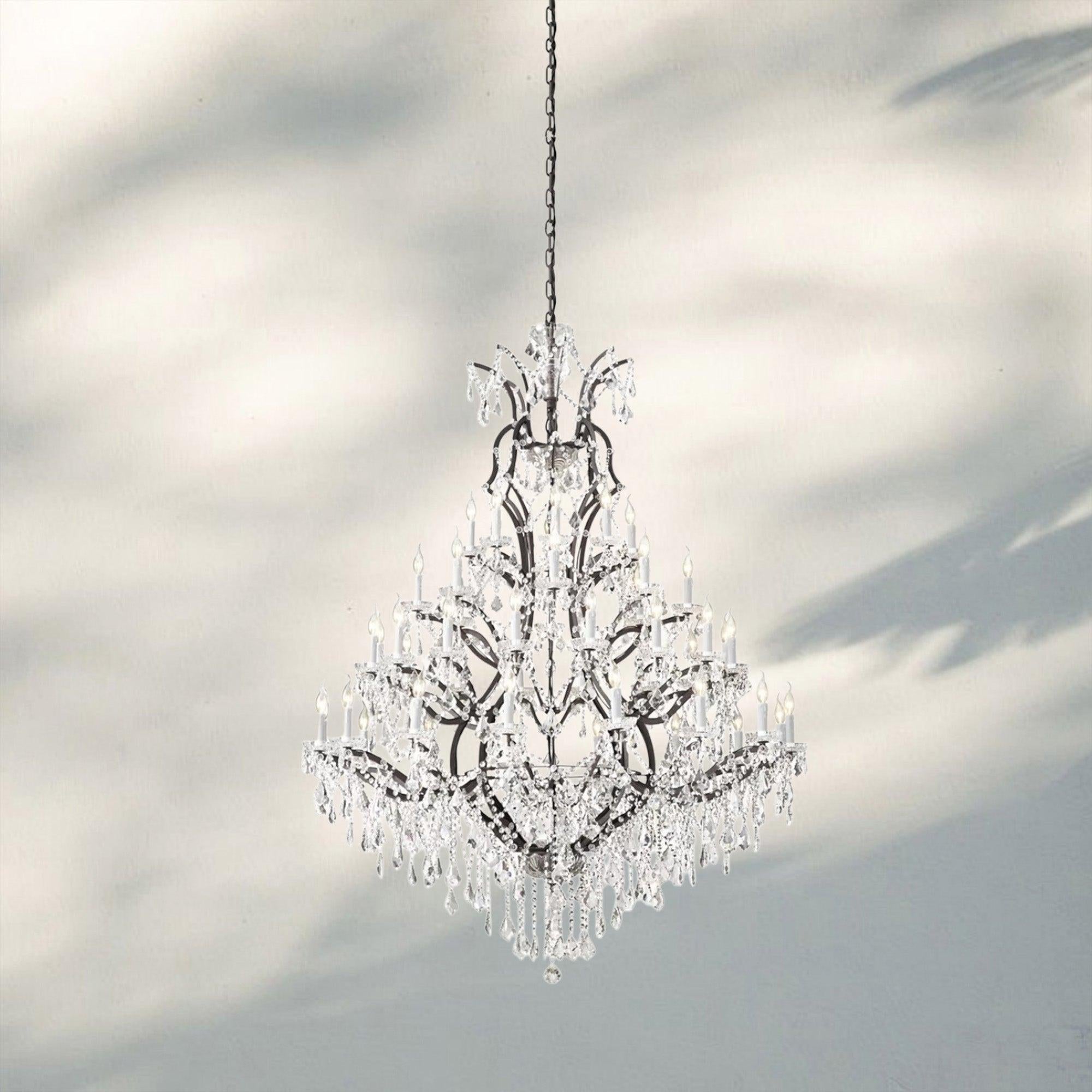 19th C. Rococa Iron & Crystal Round Chandelier 60"-Rustic Iron-