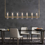 Galen Modern Linear Chandelier Art Blown Glass For Dining Room, Light Over Dining Table