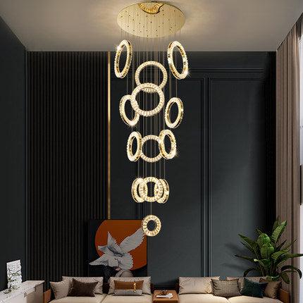 Modern Multi GBUd Donuts Shape Crystal Chandelier Ring Round Light Fixture for Foyer Staircase/ Living Room/ Bar/ Hotel Lobby/ Entryway/ LOFT