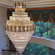 extra large crystal 2-story foryer / high ceiling living room / big hallway/ hotel entryway light fixture luxury modern stunning golden chandelier