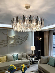 Blushlighting® Drum Gold Crystal Shine Chandelier For Living Room, Kitchen Dia31.5*H9.8" / Warm White / Dimmable