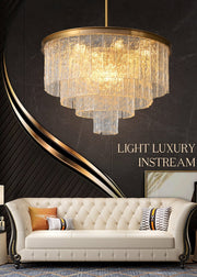 Blushlighting® Gold modern frosted glass chandelier for dining room, living room, bedroom Dia39.4*H22" / Warm Light 3000K