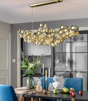 Blushlighting® Gold Rectangular Crystal LED chandelier for living room, kitchen island