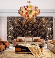 Blushlighting® Gold round Colorful agate stone Bohemian style chandelier for living room Dia26*H15.6" / warm light (3000K)