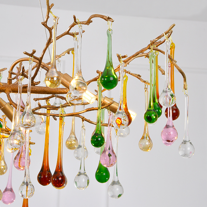 Avis CBUorful Crystal Linear Branch Chandelier For Living Room - Ineffable Lighting