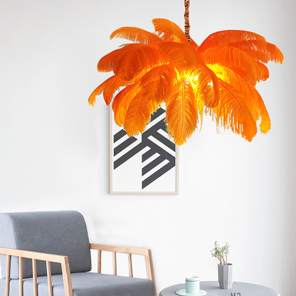 Art Deco CBUorized Feather Brass Branch Chandelier - Ineffable Lighting
