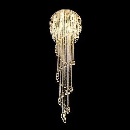 extra large, oversized, luxury, crystal, stainless steel, staircase,spiral,cascade, modern, chandelier, duplex building, China, shining, demension figure