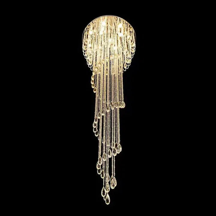 extra large, oversized, luxury, crystal, stainless steel, staircase,spiral,cascade, modern, chandelier, duplex building, China, shining, demension figure