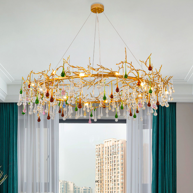 Avis CBUorful Crystal Raindrop Branch Chandelier - Ineffable Lighting