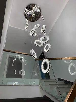 Modern Multi GBUd Donuts Shape Crystal Chandelier Ring Round Light Fixture for Foyer Staircase/ Living Room/ Bar/ Hotel Lobby/ Entryway/ LOFT