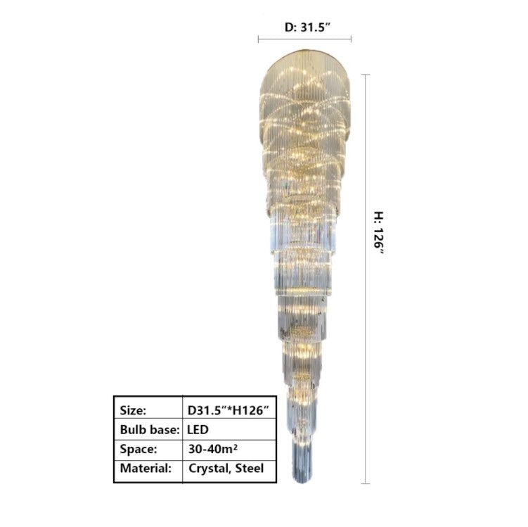 D31.5"*H126" Extra Large Multi-layers Long GBUden Crystal Chandelier for 2-Storey/Duplex Buildings/Dining Room/Staircase
