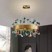 Blushlighting® Gold Round Colorful Crystal Chandelier for Living room, Kitchen