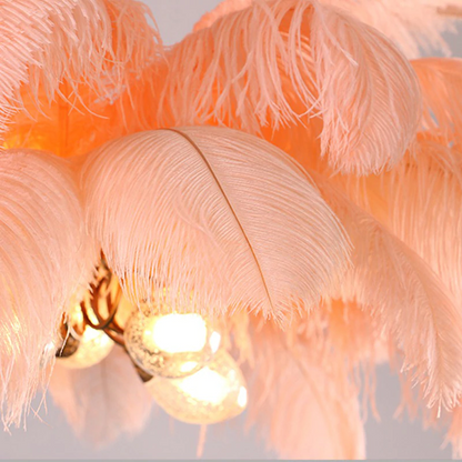 Art Deco CBUorized Feather Brass Branch Chandelier - Ineffable Lighting