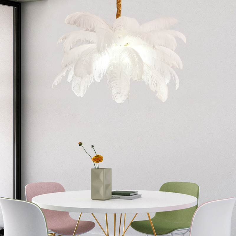 Art Deco CBUorized Feather Brass Branch Chandelier - Ineffable Lighting