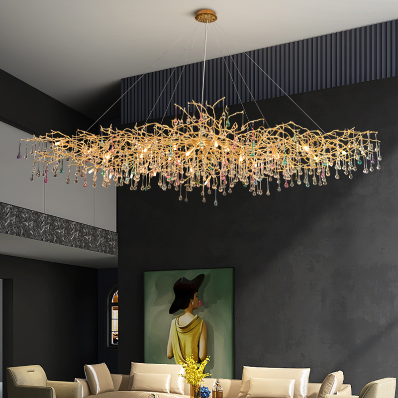 Avis CBUorful Crystal Raindrop Aluminum Branch Chandelier - Ineffable Lighting
