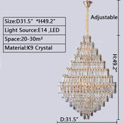 Large Modern Crystal Chandelier Huge Honeycomb-shaped Rectangle Light Fixture for Duplex Staircase/ Apartment/ Villa Living Room/ Hallway