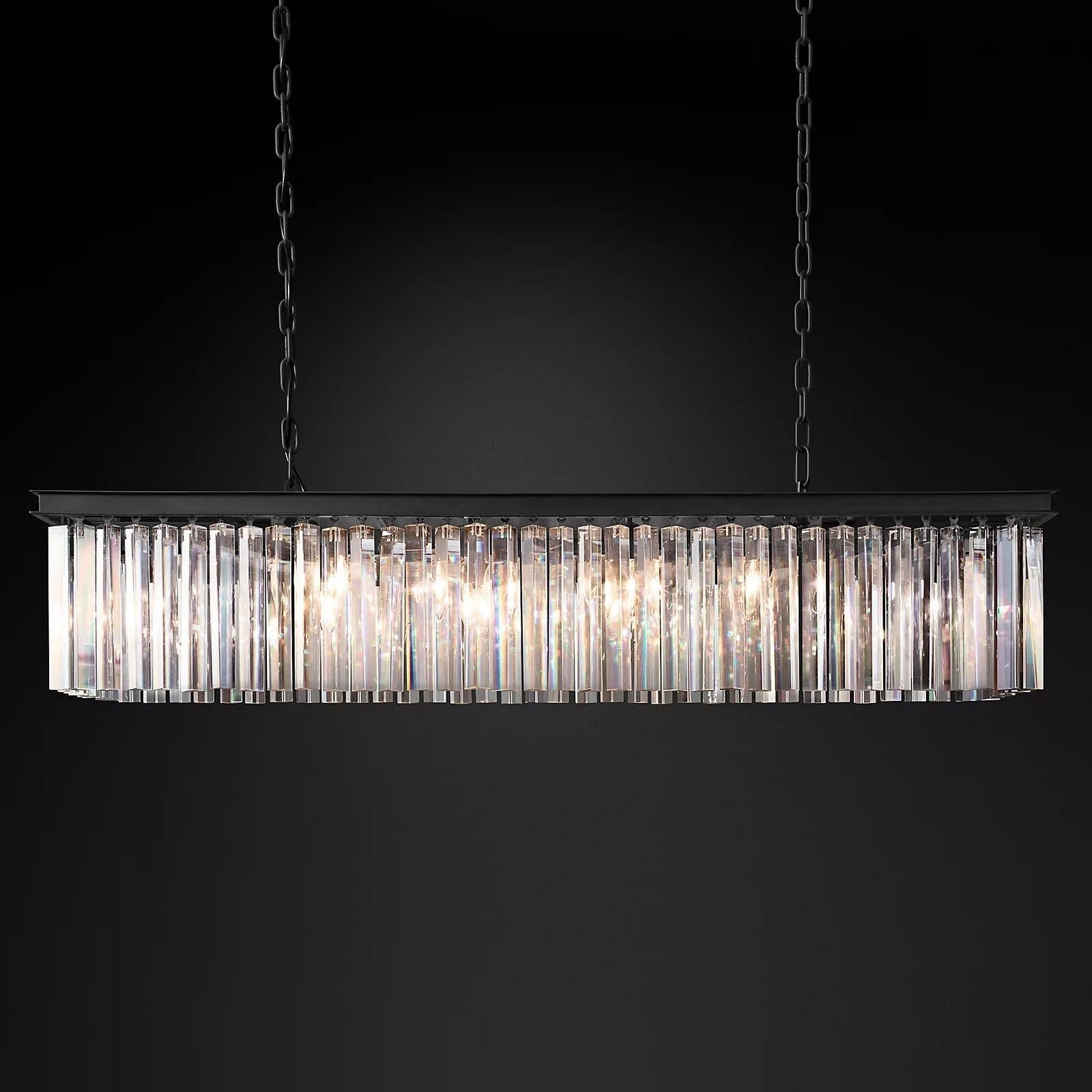 RhysBU Rectangular Crystal Chandelier 49"