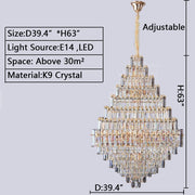 Large Modern Crystal Chandelier Huge Honeycomb-shaped Rectangle Light Fixture for Duplex Staircase/ Apartment/ Villa Living Room/ Hallway