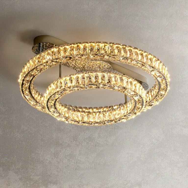 2/ 3 Rings Flush Mount Living Room Chandelier Crystal Bedroom Ceiling Light Fixture-Chandeliers-Blushlighting-Style B/ D23.6"+D15.8"-Warm Light-Blushlighting