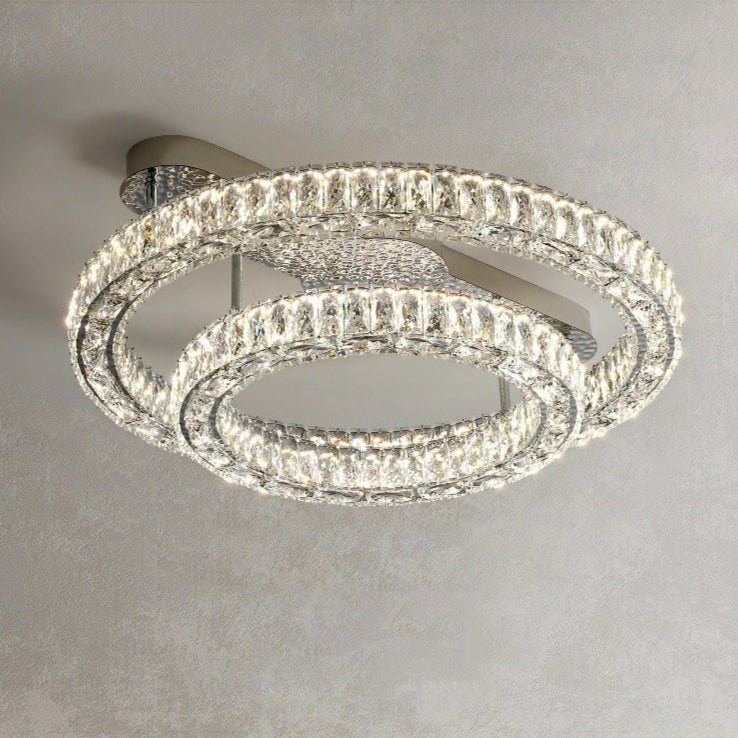 2/ 3 Rings Flush Mount Living Room Chandelier Crystal Bedroom Ceiling Light Fixture-Chandeliers-Blushlighting-Style B/ D23.6"+D15.8"-White Light-Blushlighting