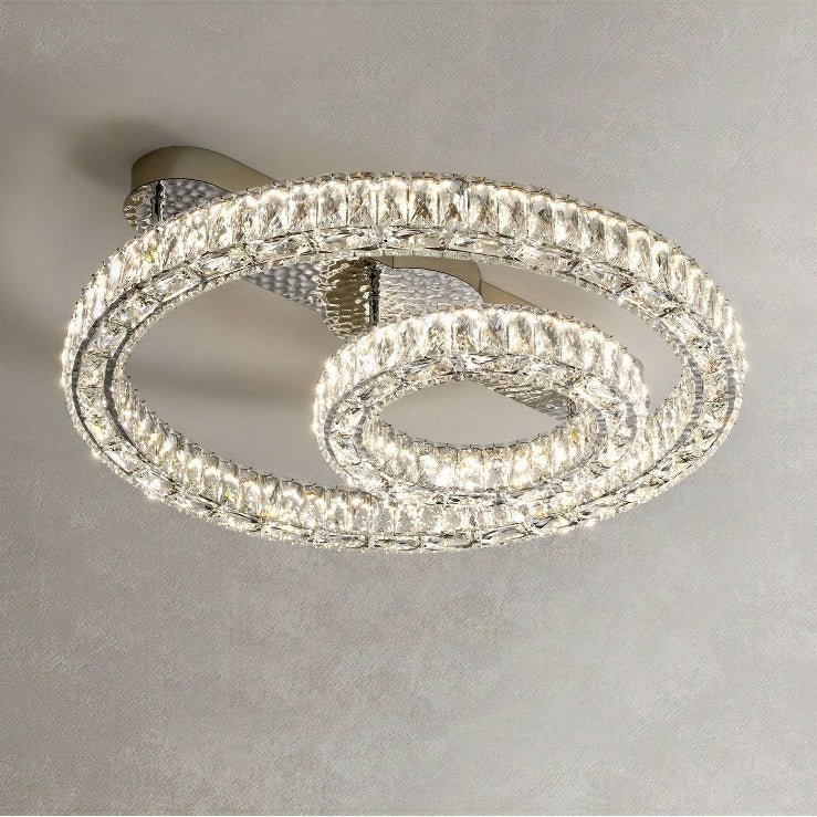 2/ 3 Rings Flush Mount Living Room Chandelier Crystal Bedroom Ceiling Light Fixture-Chandeliers-Blushlighting-Style A/ D23.6"+D11.8"-White Light-Blushlighting