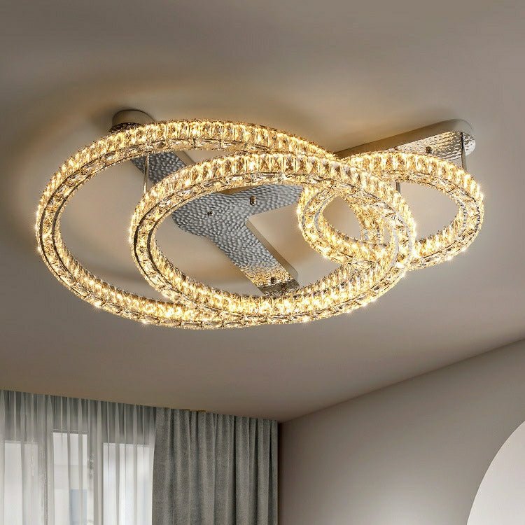 2/ 3 Rings Flush Mount Living Room Chandelier Crystal Bedroom Ceiling Light Fixture-Chandeliers-Blushlighting-Blushlighting