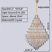 Large Modern Crystal Chandelier Huge Honeycomb-shaped Rectangle Light Fixture for Duplex Staircase/ Apartment/ Villa Living Room/ Hallway