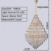 Large Modern Crystal Chandelier Huge Honeycomb-shaped Rectangle Light Fixture for Duplex Staircase/ Apartment/ Villa Living Room/ Hallway