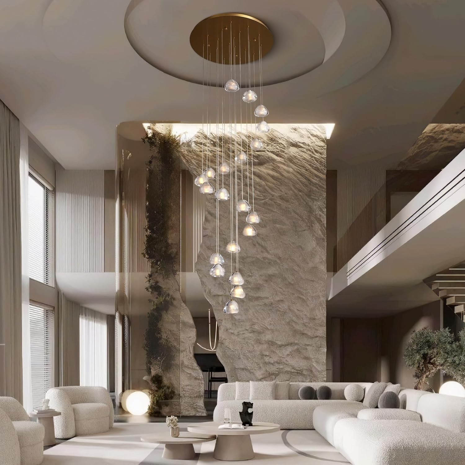 20-Light Gold Crystal Staircase Chandelier with Adjustable Height