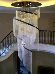 Long Cascade Spiral Pendant Chandelier Crystal Light Fixture for Staircase/ Big Hallway/ Lobby