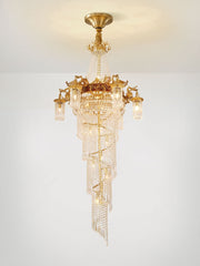 Extra Large Retro Luxury Full Copper Crystal Chandelier for Staircase/ Duplexes/ Villas