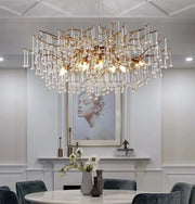 Extra Large Brass Branch Crystal Raindrop Pendant Chandelier for Big Dining Table