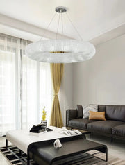 Luxury Living Room Crystal Ring Chandelier Round Pendant Light Fixture For Bedroom Decor In Silver/ Gold