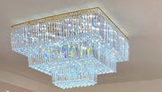 Square Crystal Ceiling Crystal Chandelier Light Fixture Three Layers