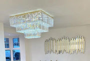 Square Crystal Ceiling Crystal Chandelier Light Fixture Three Layers