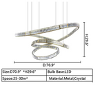 D70.9"*H29.6" Elegant Restaurant Rings Crystal Chandelier Foyer Living Room Ceiling Pendant Light Fixture