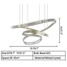 D78.7"*H31.5" Elegant Restaurant Rings Crystal Chandelier Foyer Living Room Ceiling Pendant Light Fixture