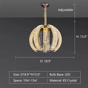 D18.9"*H15"  sliced, curved, post-modern, art, lantern, pumpkin, pendant, chandelier, living room, dining room, bedroom, crystal